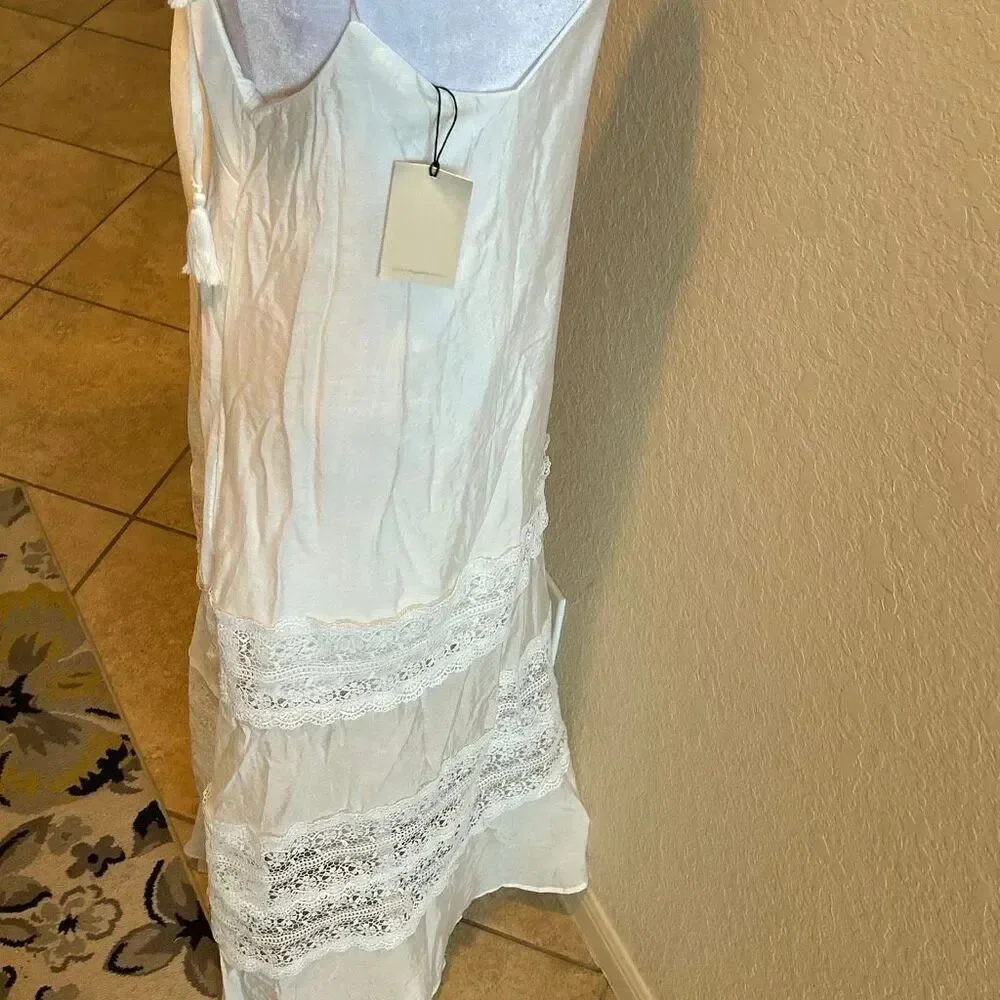 Elan Size XS Tie Strap Lace Swimsuit Cover Up Maxi Dress White Coastal Vacation